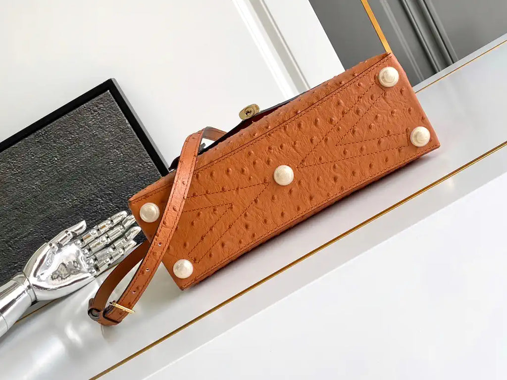 LV M87107 Louis Vuitton Ostrich Rose Des Vents MM Brown