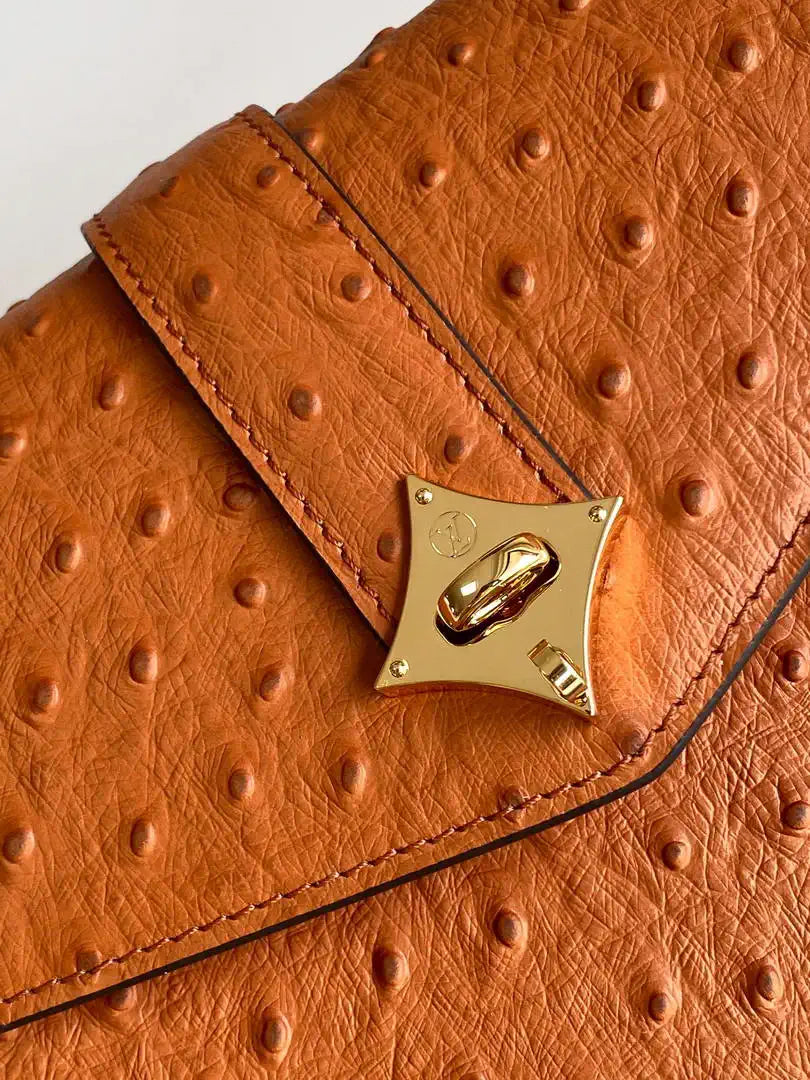 LV M87107 Louis Vuitton Ostrich Rose Des Vents MM Brown