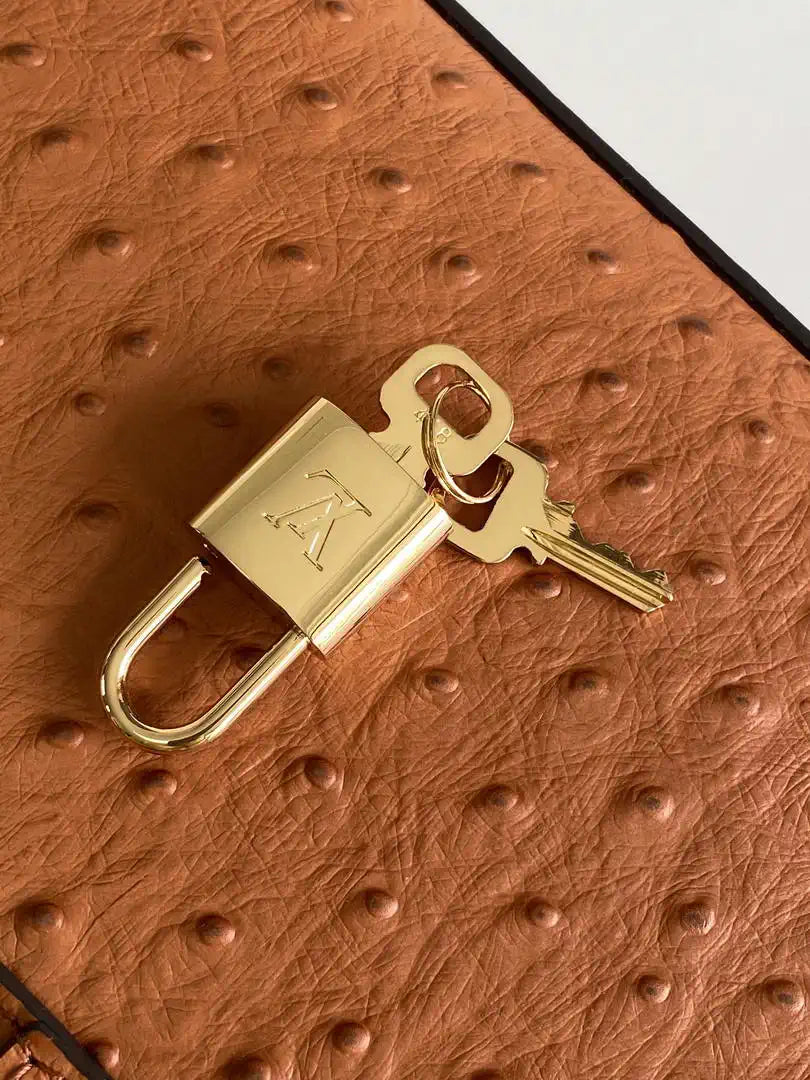 LV M87107 Louis Vuitton Ostrich Rose Des Vents MM Brown