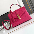 LV M87107 Louis Vuitton Ostrich Rose Des Vents MM Rose Red