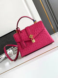 LV M87107 Louis Vuitton Ostrich Rose Des Vents MM Rose Red