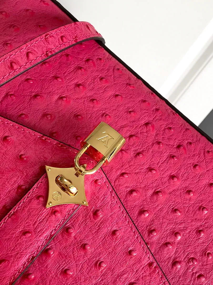 LV M87107 Louis Vuitton Ostrich Rose Des Vents MM Rose Red