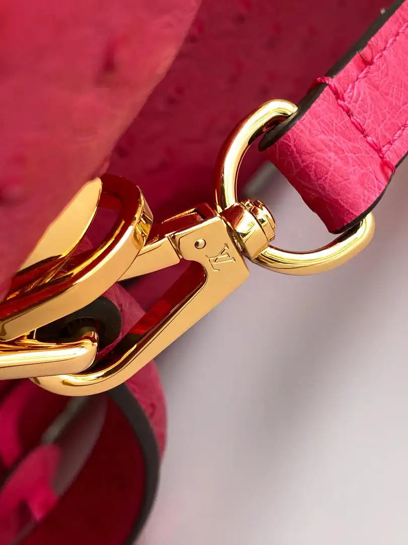 LV M87107 Louis Vuitton Ostrich Rose Des Vents MM Rose Red