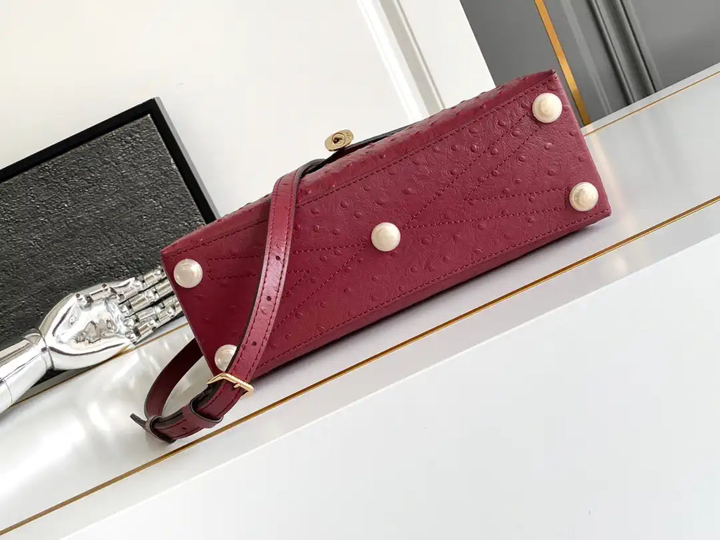 LV M87107 Louis Vuitton Ostrich Rose Des Vents MM Wine red