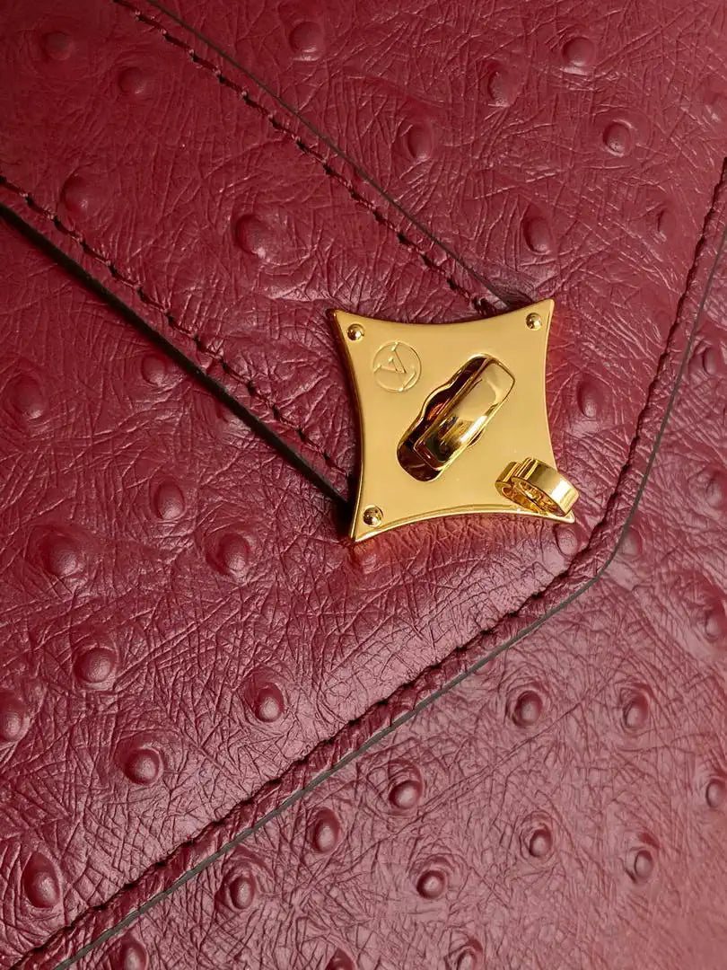 LV M87107 Louis Vuitton Ostrich Rose Des Vents MM Wine red