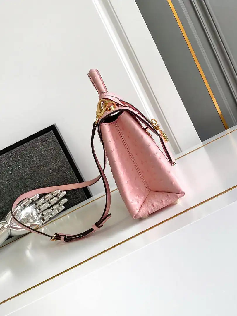 LV M87107 Louis Vuitton Ostrich Rose Des Vents MM Pink