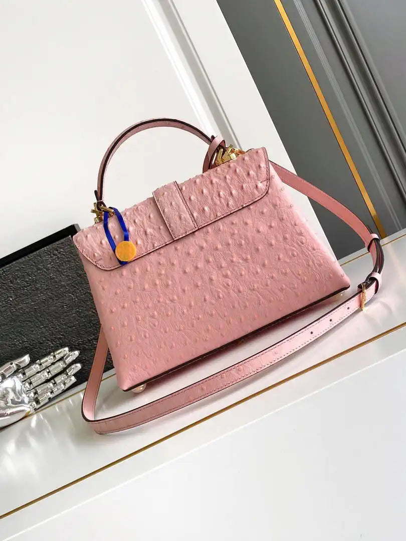 LV M87107 Louis Vuitton Ostrich Rose Des Vents MM Pink