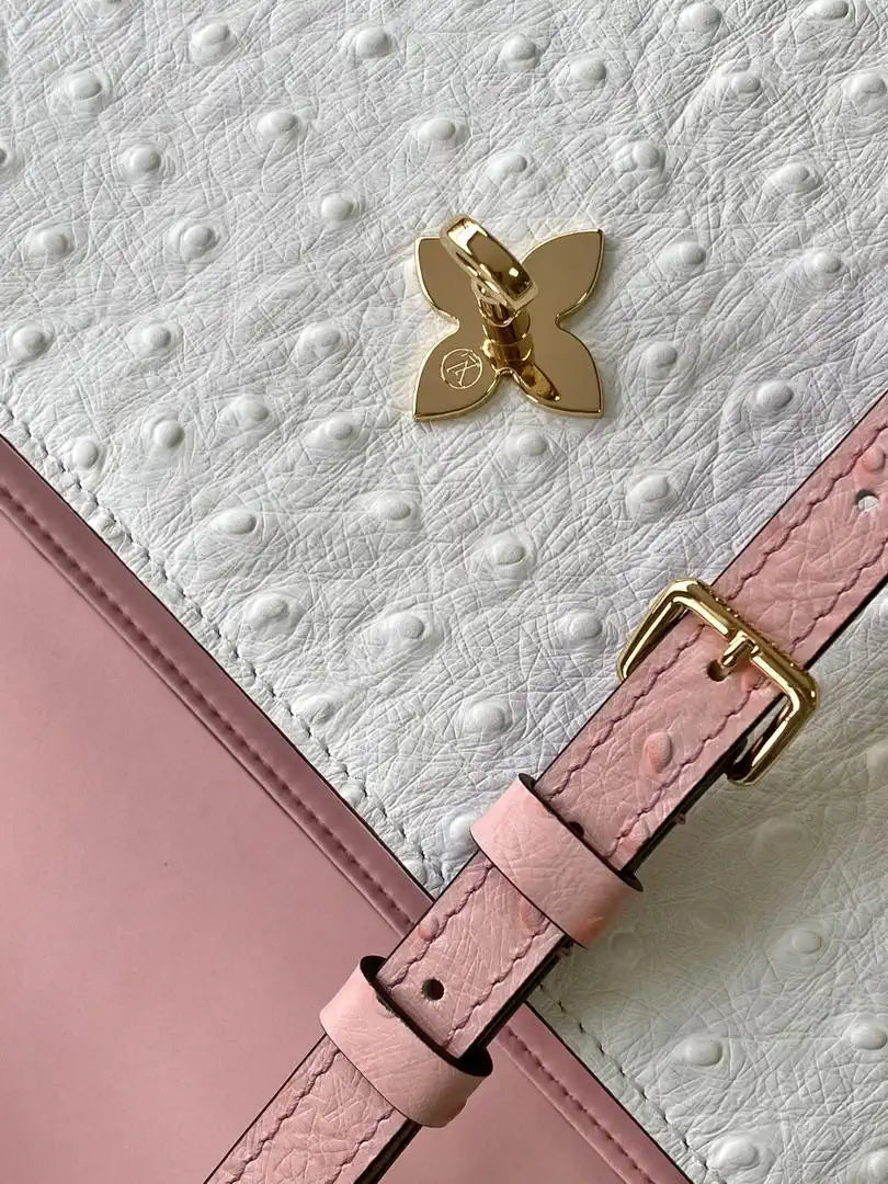 LV M87107 Louis Vuitton Ostrich Rose Des Vents MM White