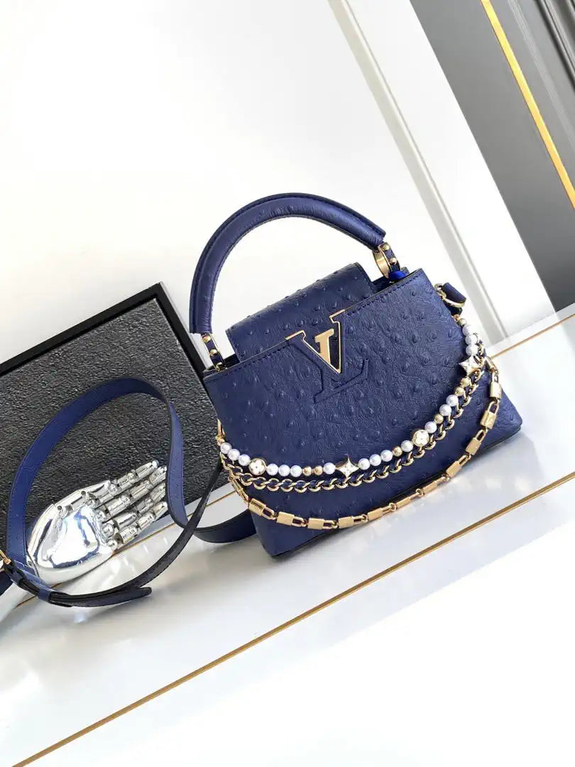 LV M87312 Louis Vuitton Ostrich Capucines Mini Navy Blue
