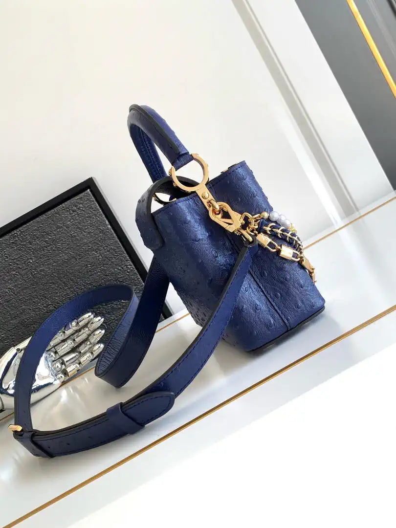 LV M87312 Louis Vuitton Ostrich Capucines Mini Navy Blue