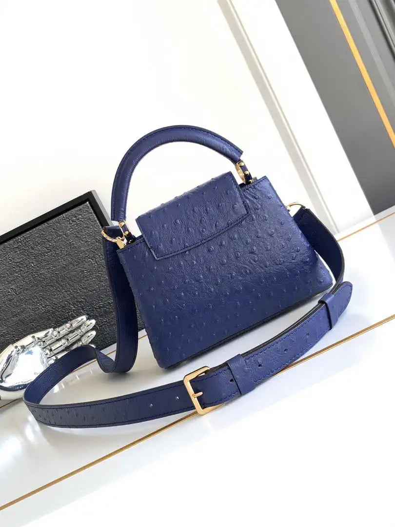LV M87312 Louis Vuitton Ostrich Capucines Mini Navy Blue