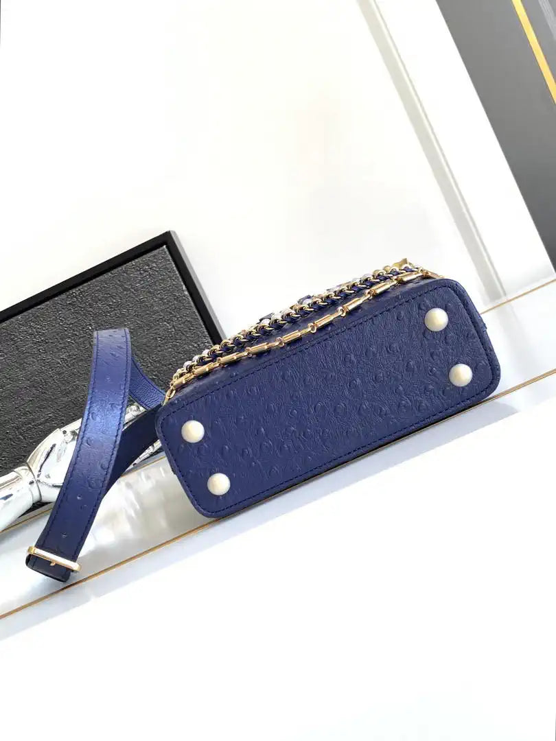LV M87312 Louis Vuitton Ostrich Capucines Mini Navy Blue