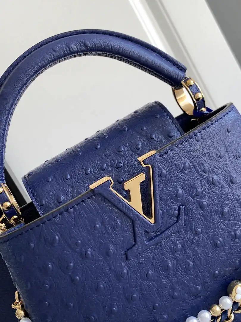 LV M87312 Louis Vuitton Ostrich Capucines Mini Navy Blue