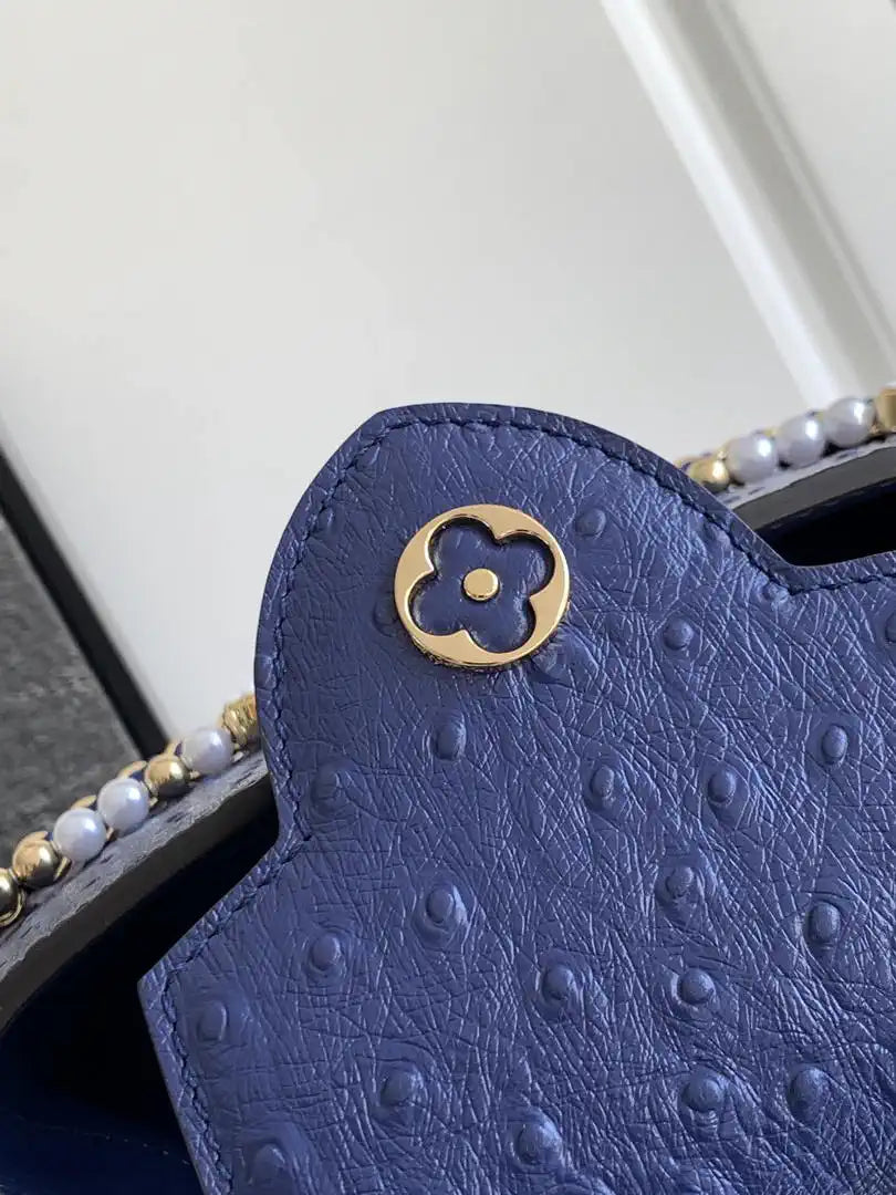 LV M87312 Louis Vuitton Ostrich Capucines Mini Navy Blue