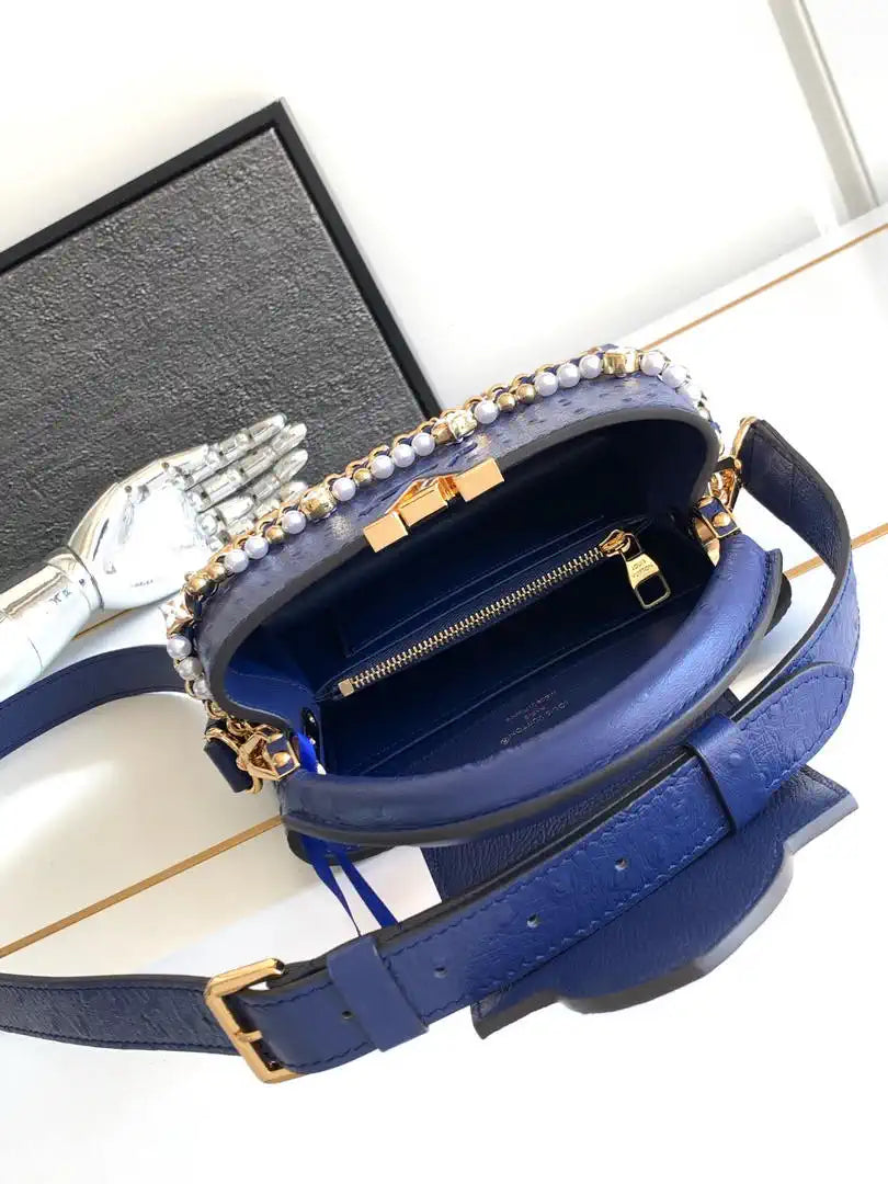 LV M87312 Louis Vuitton Ostrich Capucines Mini Navy Blue