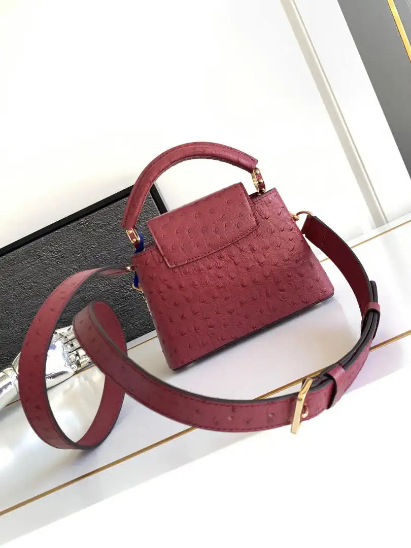 LV M87312 Louis Vuitton Ostrich Capucines Mini Wine Red