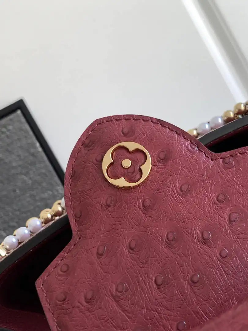 LV M87312 Louis Vuitton Ostrich Capucines Mini Wine Red