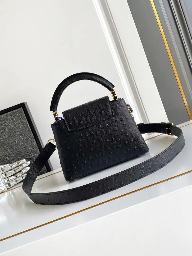 LV M87312 Louis Vuitton Ostrich Capucines Mini Black