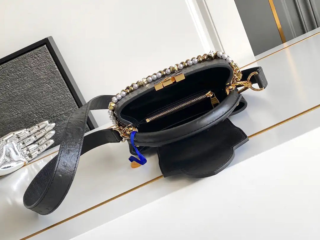 LV M87312 Louis Vuitton Ostrich Capucines Mini Black