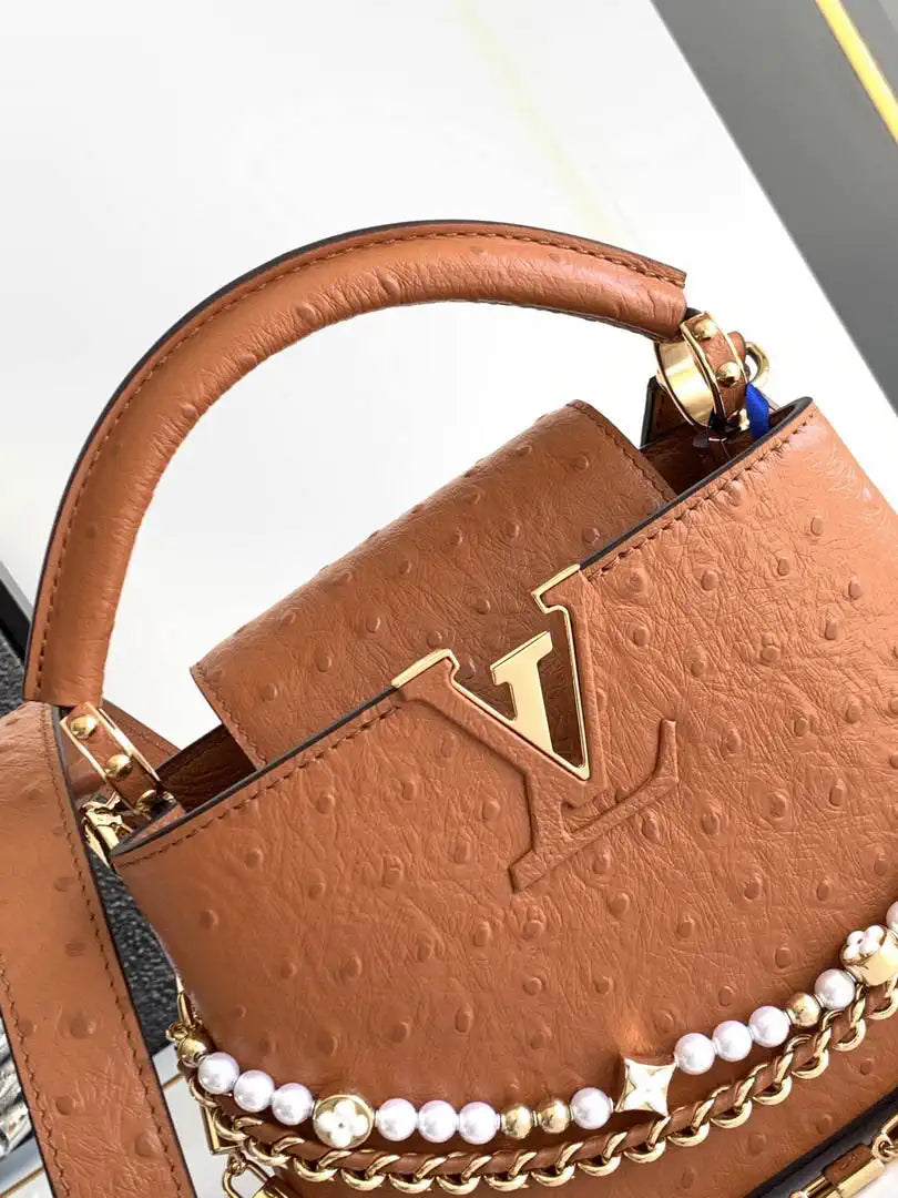 LV M87312 Louis Vuitton Ostrich Capucines Mini Brown