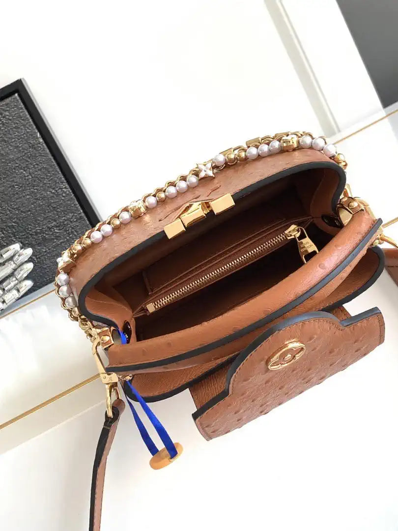 LV M87312 Louis Vuitton Ostrich Capucines Mini Brown