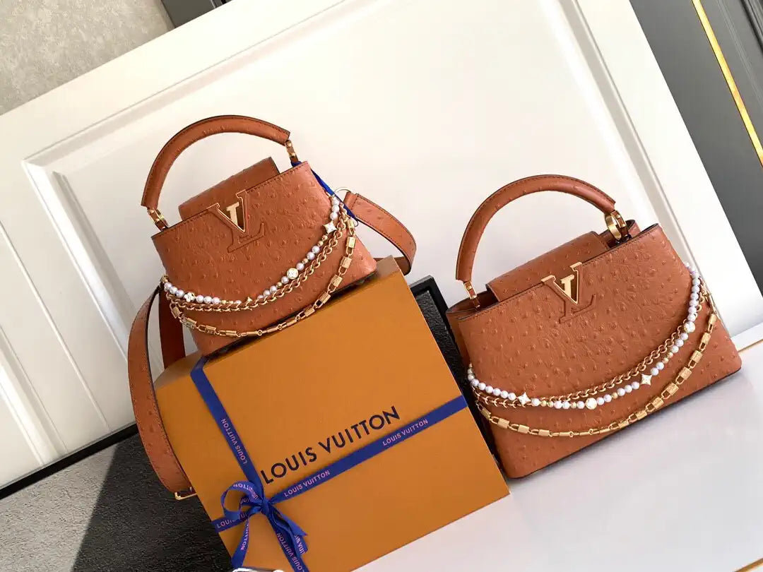 LV M87312 Louis Vuitton Ostrich Capucines Mini Brown
