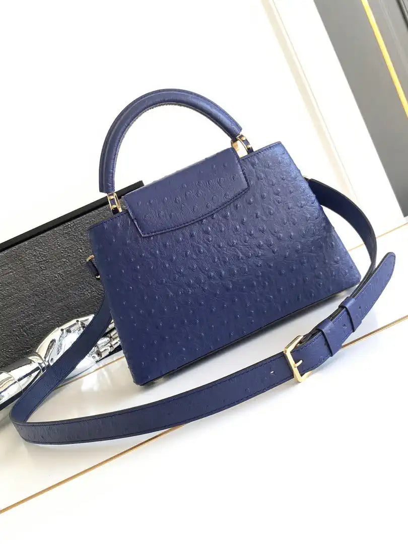 LV M87313 Louis Vuitton Ostrich Capucines BB Navy Blue
