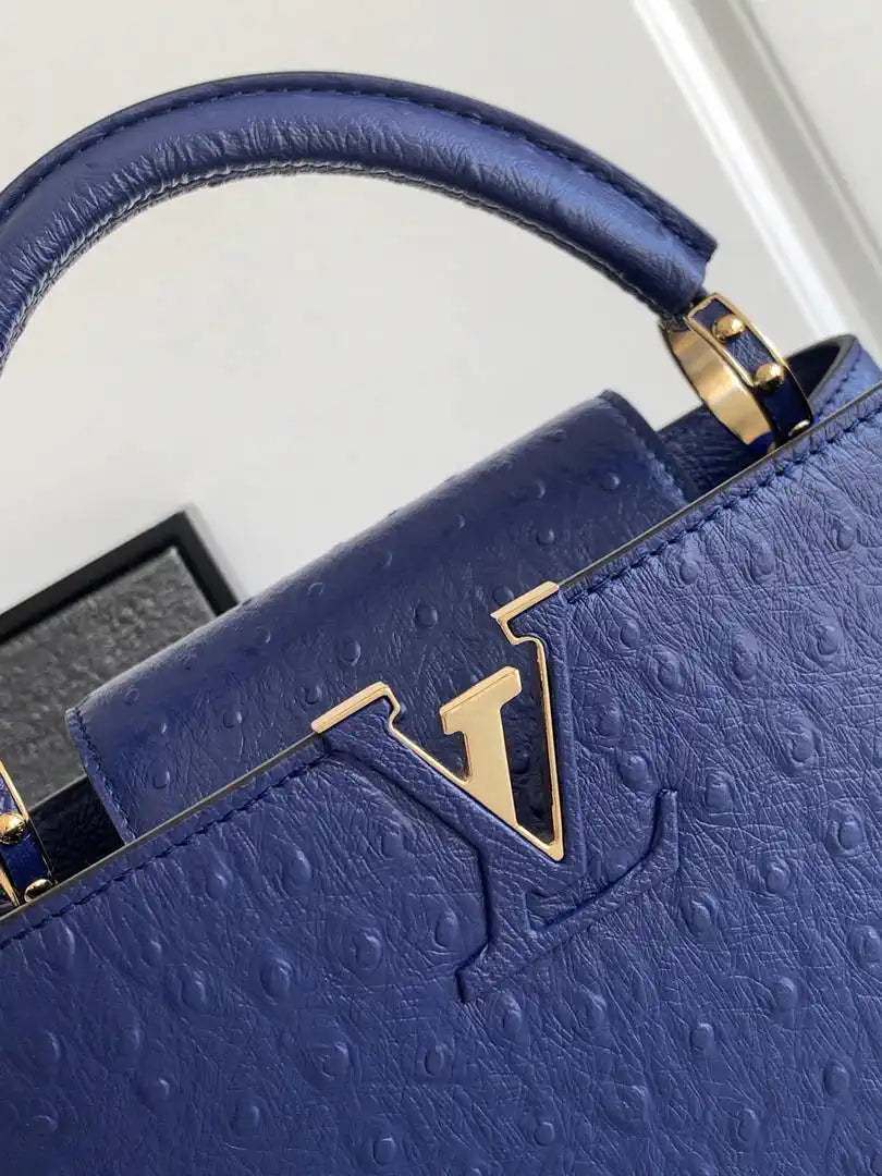 LV M87313 Louis Vuitton Ostrich Capucines BB Navy Blue