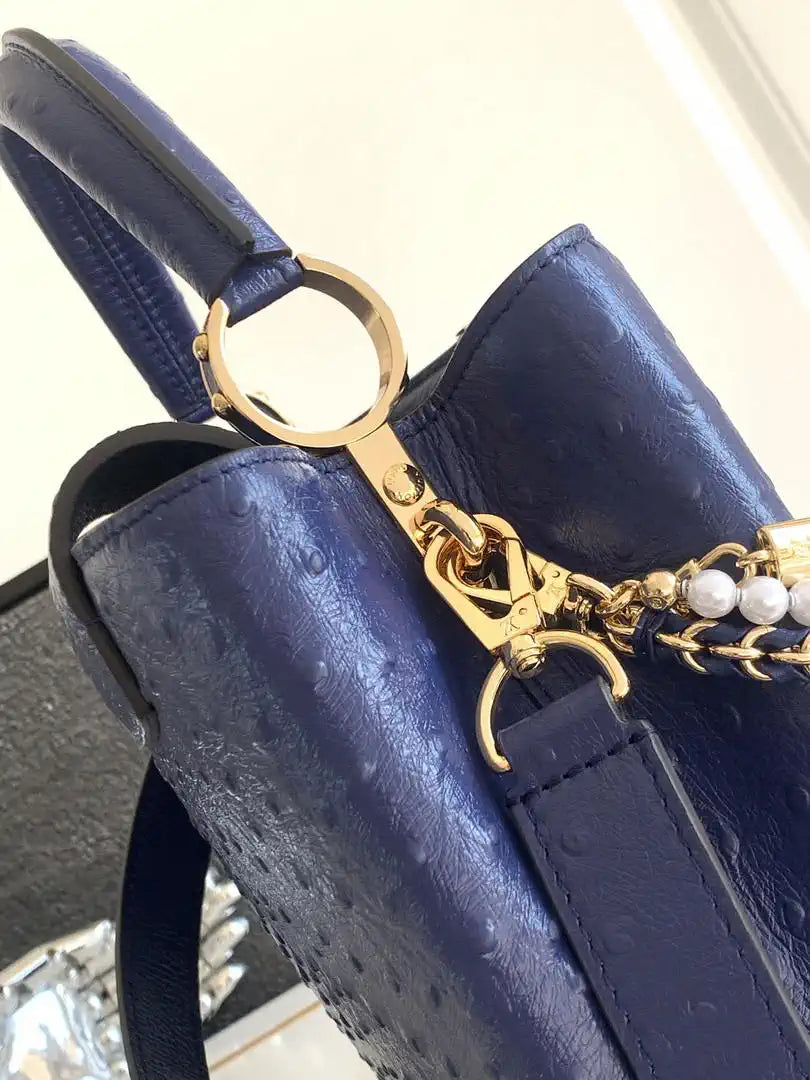 LV M87313 Louis Vuitton Ostrich Capucines BB Navy Blue