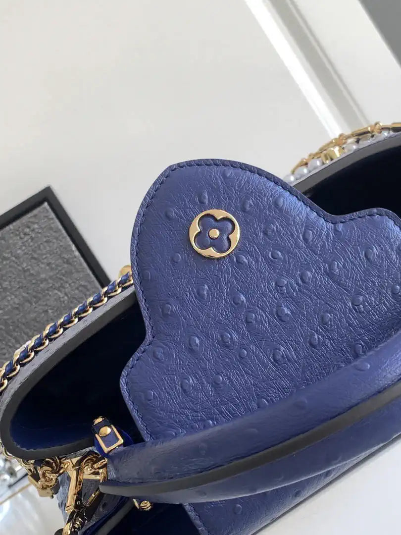 LV M87313 Louis Vuitton Ostrich Capucines BB Navy Blue