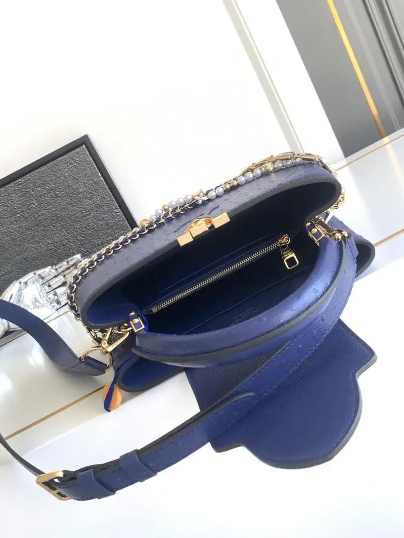 LV M87313 Louis Vuitton Ostrich Capucines BB Navy Blue