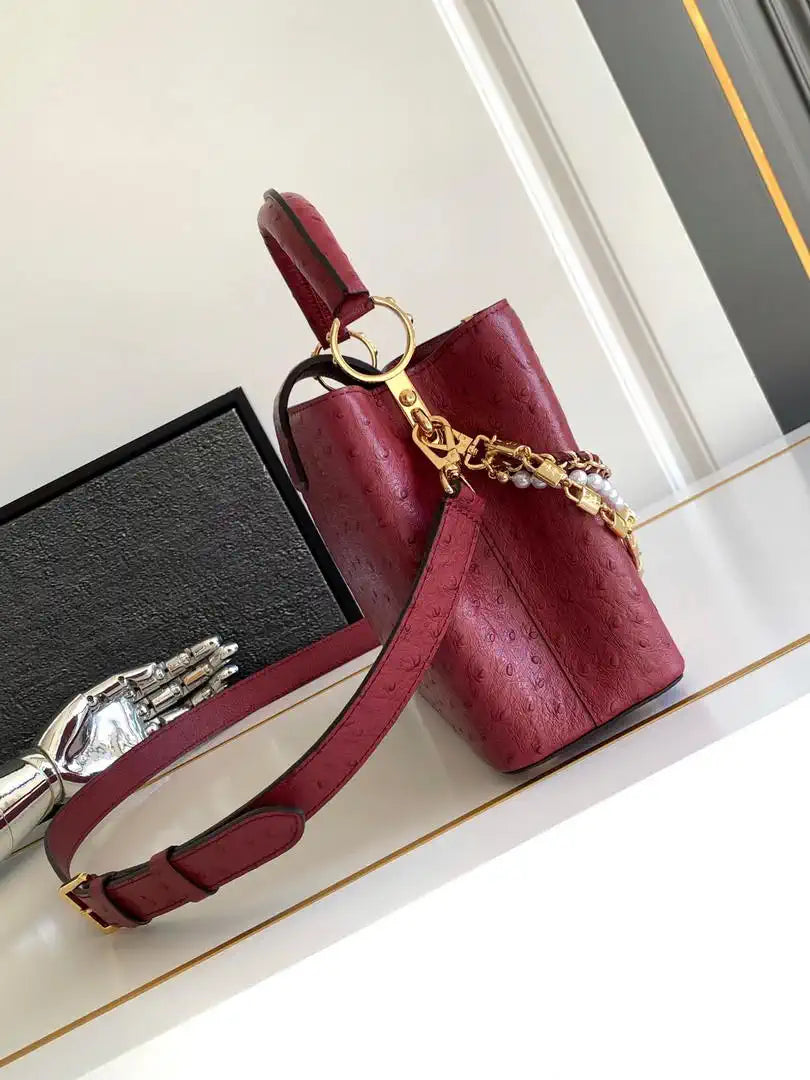 LV M87313 Louis Vuitton Ostrich Capucines BB Wine Red