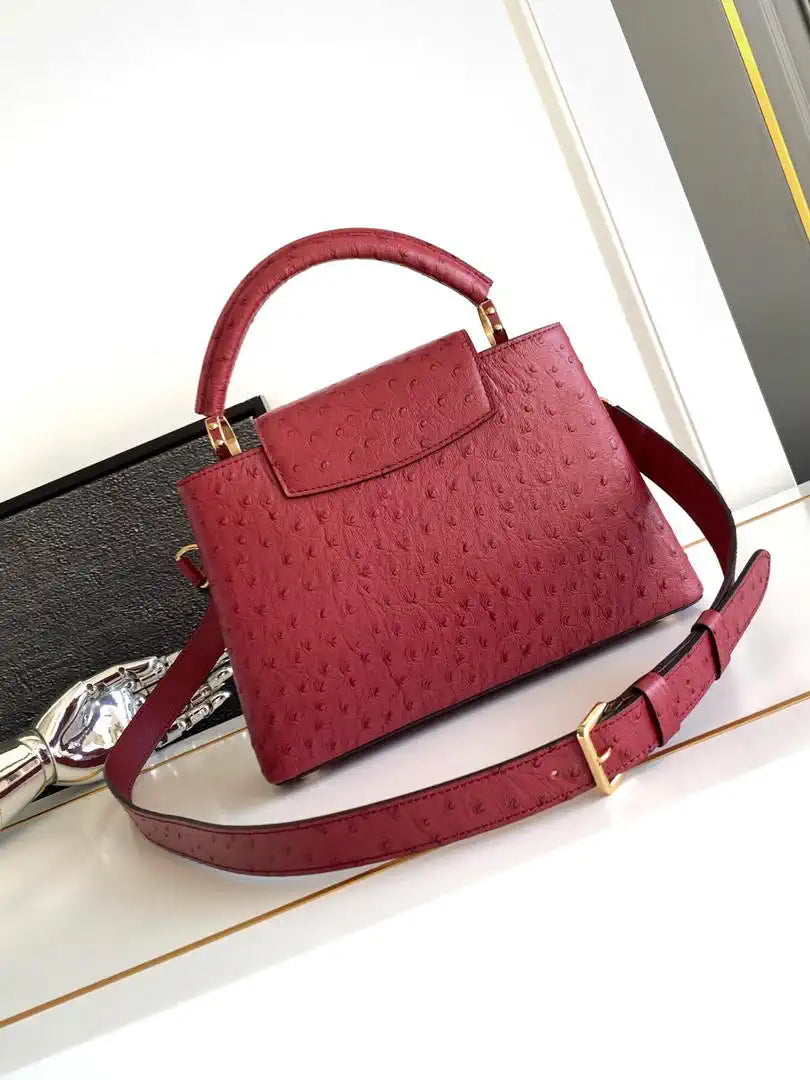 LV M87313 Louis Vuitton Ostrich Capucines BB Wine Red