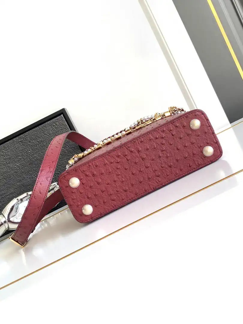 LV M87313 Louis Vuitton Ostrich Capucines BB Wine Red