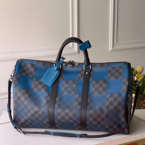 LV N40410 Louis Vuitton Keepall Bandouliere 50 Travel Bag Blue - Default Title - View 1