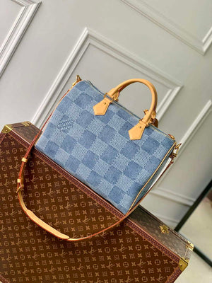 LV N40701 Louis Vuitton Speedy 40 Bandouliere  Bag Blue - Default Title - View 3