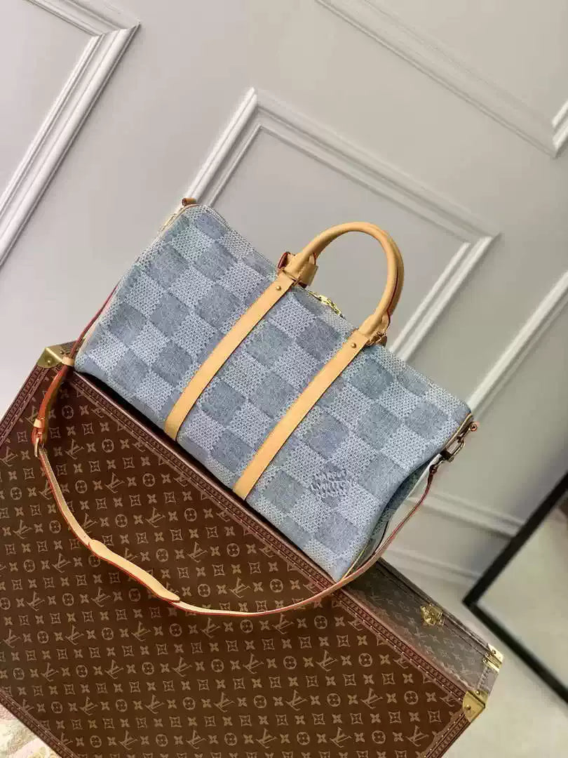 LV N40739 Louis Vuitton Keepall Bandouliere 50 Travel Bag Damier Blue