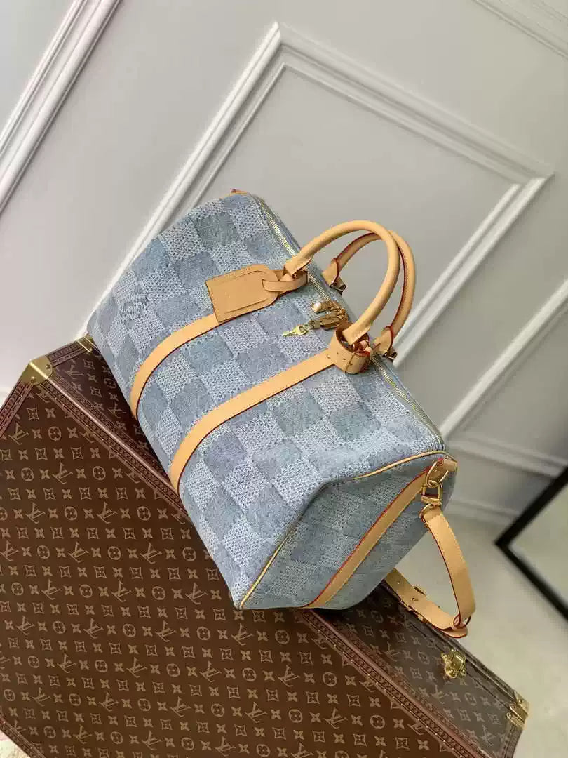 LV N40739 Louis Vuitton Keepall Bandouliere 50 Travel Bag Damier Blue - Default Title - View 2