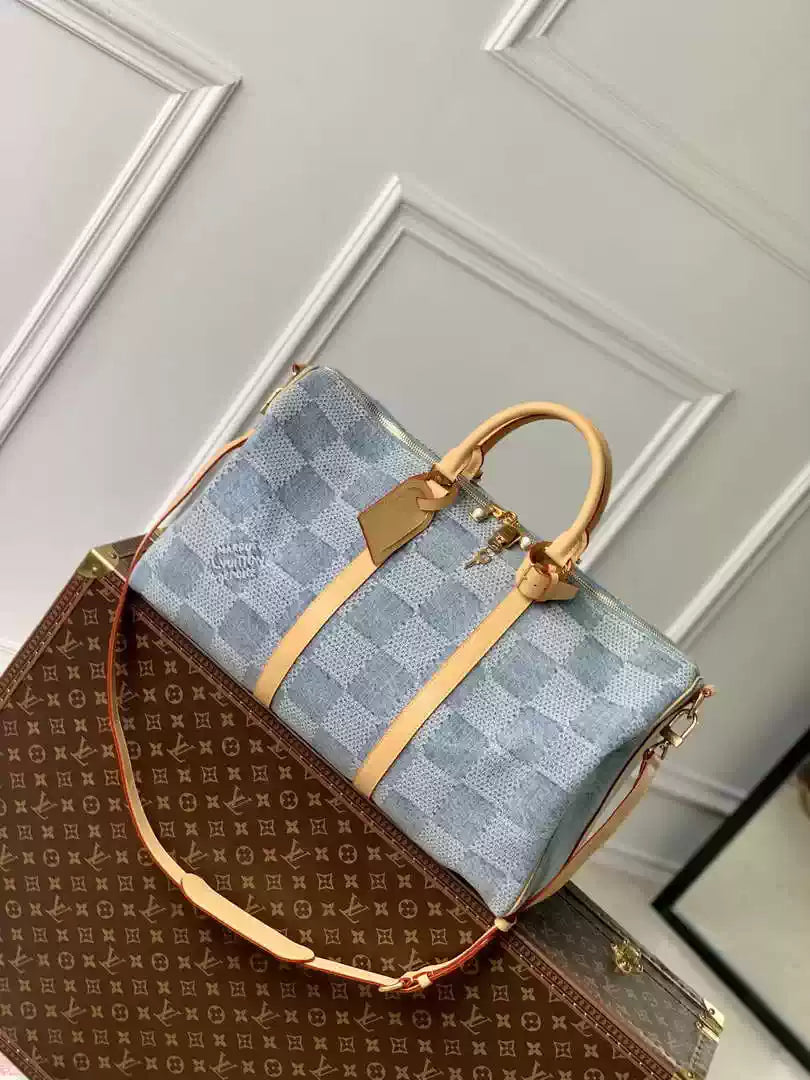 LV N40739 Louis Vuitton Keepall Bandouliere 50 Travel Bag Damier Blue