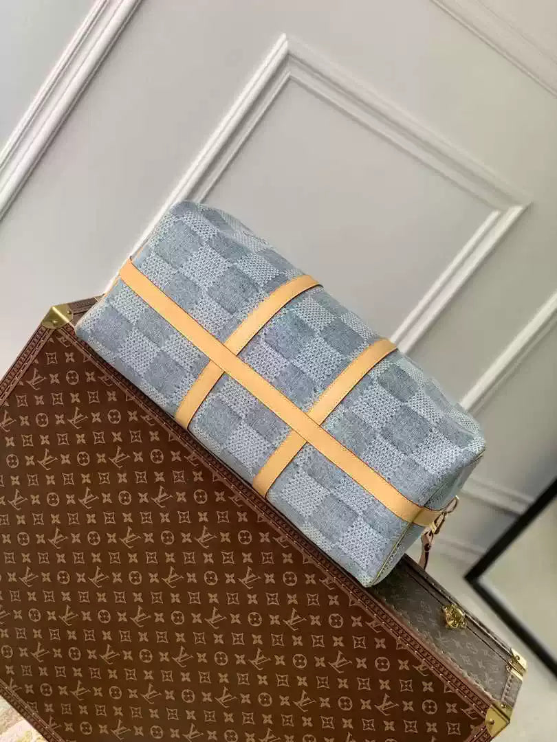 LV N40739 Louis Vuitton Keepall Bandouliere 50 Travel Bag Damier Blue