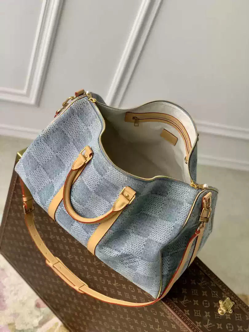 LV N40739 Louis Vuitton Keepall Bandouliere 50 Travel Bag Damier Blue