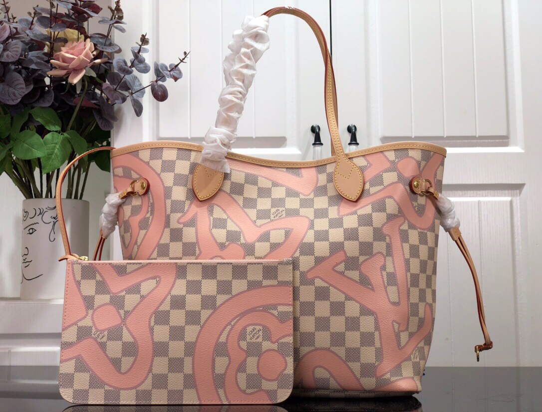 LV N41050 Louis Vuitton Neverfull MM Tote Bag Pink - Default Title - View 1
