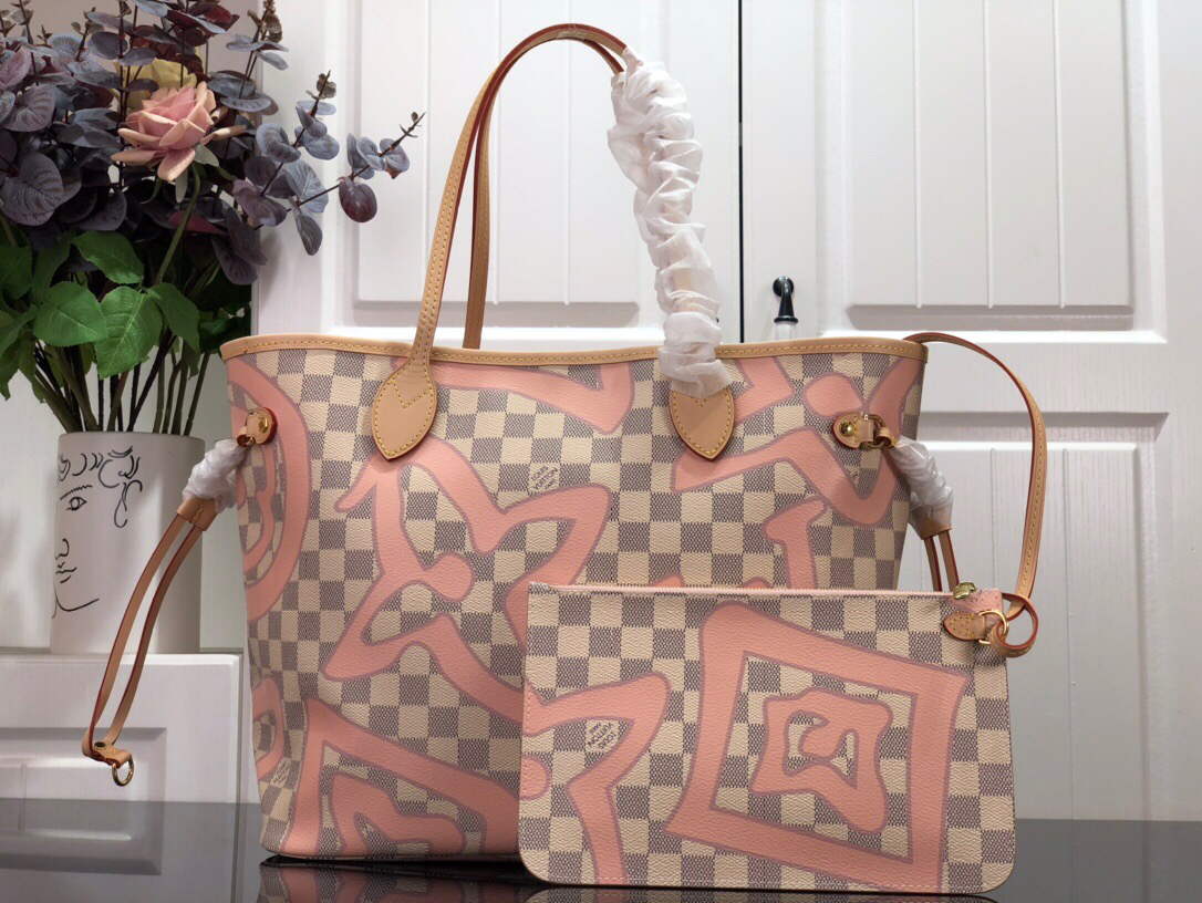 LV N41050 Louis Vuitton Neverfull MM Tote Bag Pink - Default Title - View 3