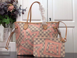 LV N41050 Louis Vuitton Neverfull MM Tote Bag Pink - Default Title - View 3