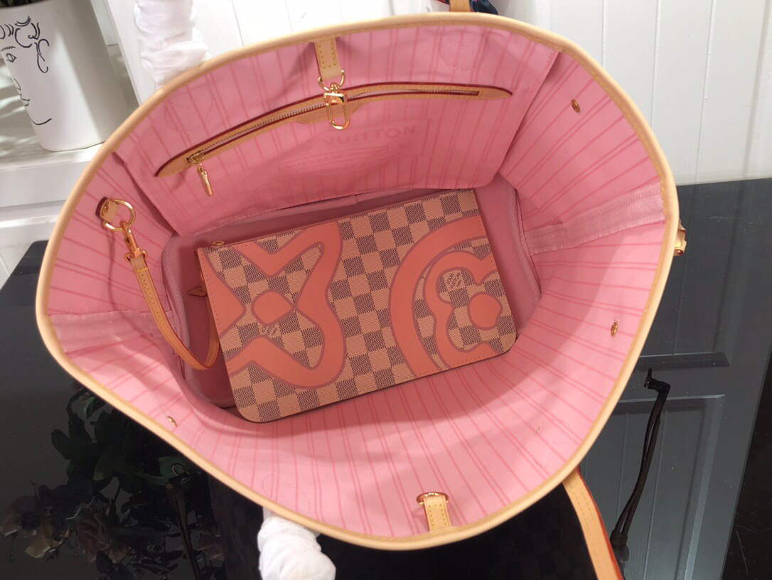 LV N41050 Louis Vuitton Neverfull MM Tote Bag Pink - Default Title - View 4