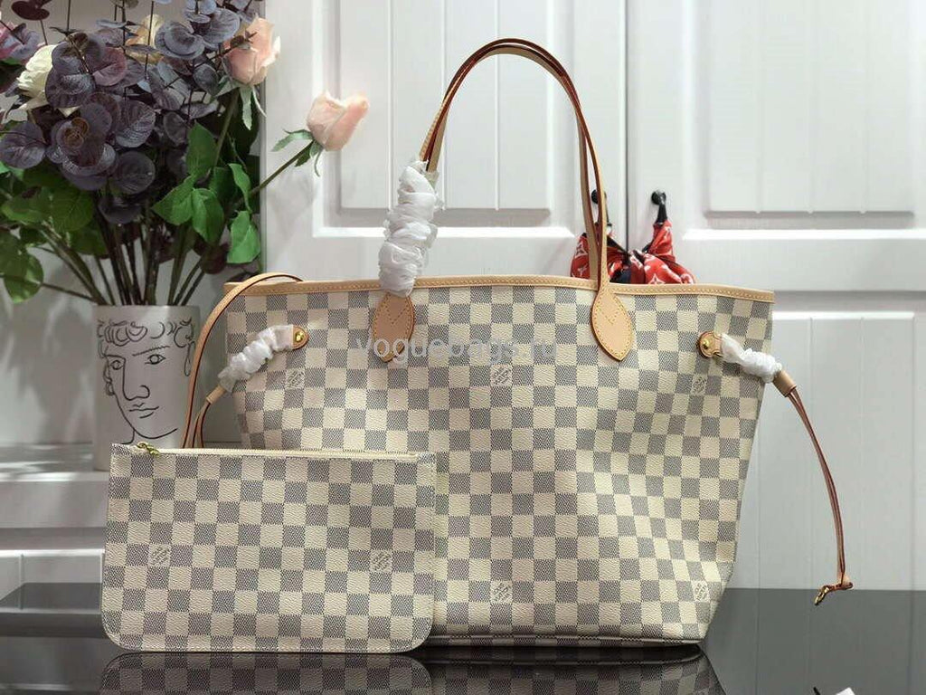 LV N41361 Louis Vuitton Neverfull MM Damier Azur N41605 Bag Beige - Voguebags