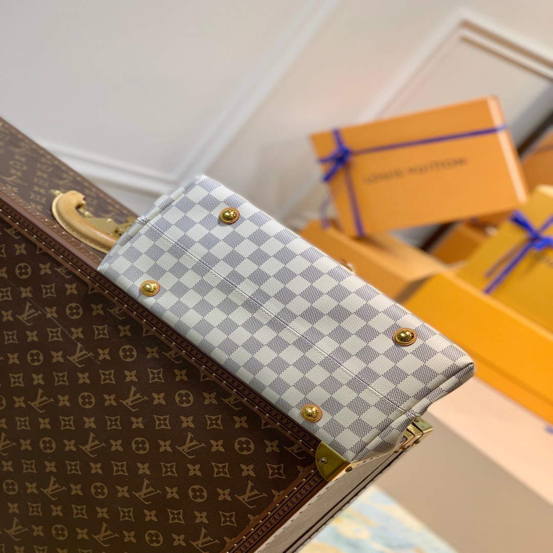 LV N41375 Louis Vuitton Two Tone Plaid Azur Printed Cabas MM Tote Bag - Default Title - View 4