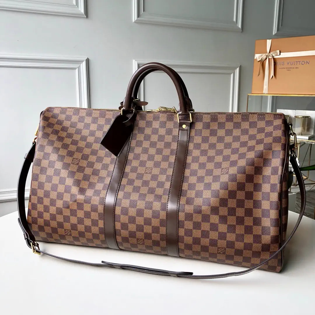 LV N41414 Louis Vuitton Keepall Bandouliere 55 Travel Bag Damier Ebene Canvas
