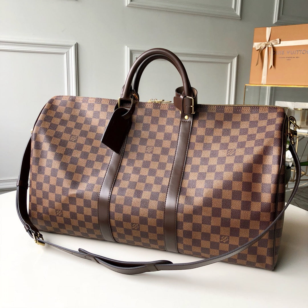 LV N41416 Louis Vuitton Keepall Bandouliere 50 Travel Bag Damier Ebene Canvas
