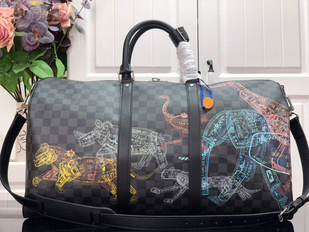 LV N45281 Louis Vuitton Keepall 50B Travel Bag Black - Default Title - View 3